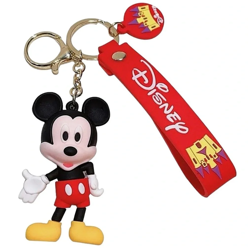 Keychain Mickey Mouse Disney 3D Character Key Ring Wrist Lanyard Pendant Bag